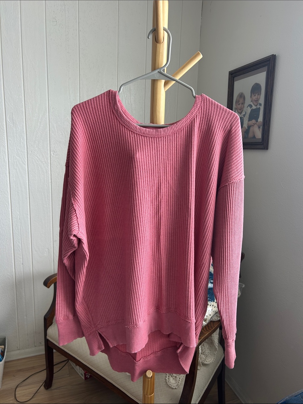 SO Pink Waffle-Knit Crewneck Top